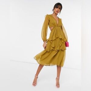 ASOS Design Long Sleeve Midi Dress with Cutouts